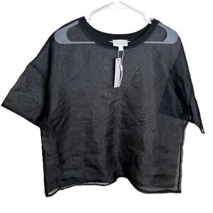 Every Blouse Women's XL Black Mesh Festival Short Sleeve Lightweight Silk NWT
